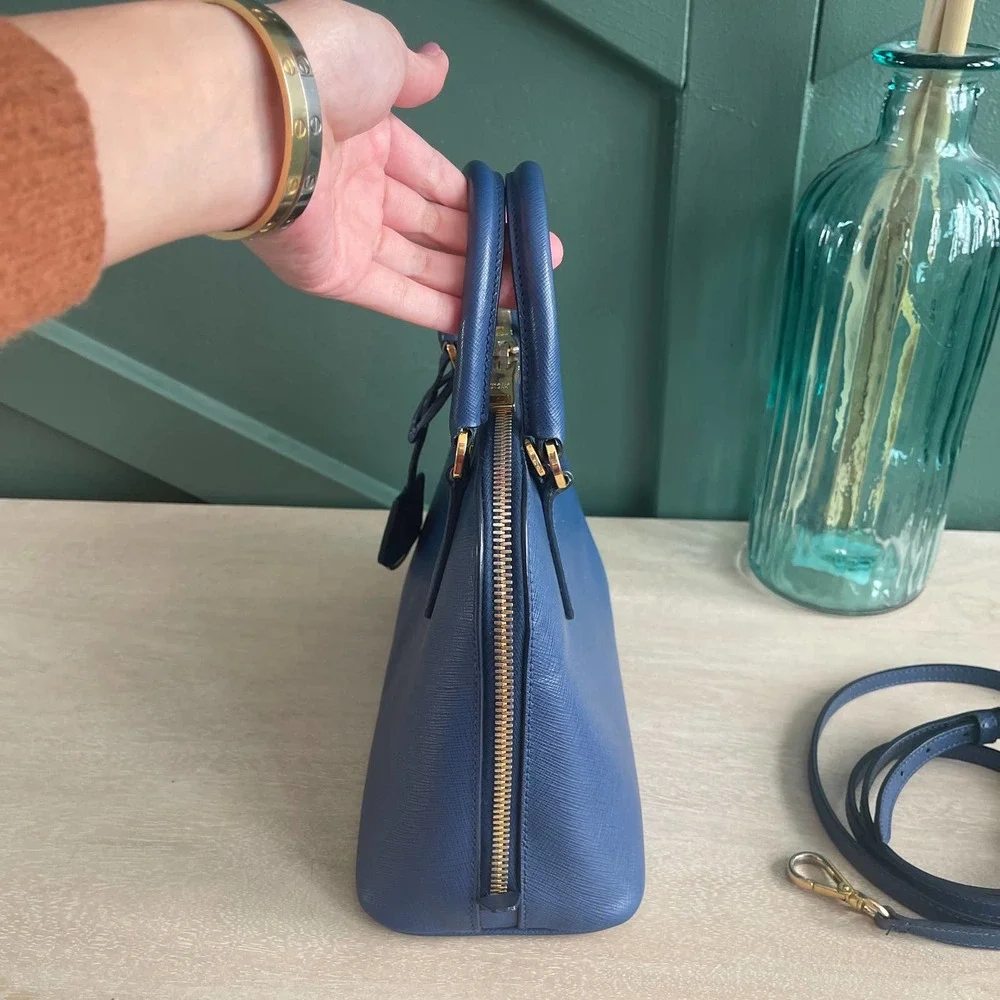 Prada Saffiano Dome Blue Mini Crossbody Bag Gold HW - Picture 6 of 14